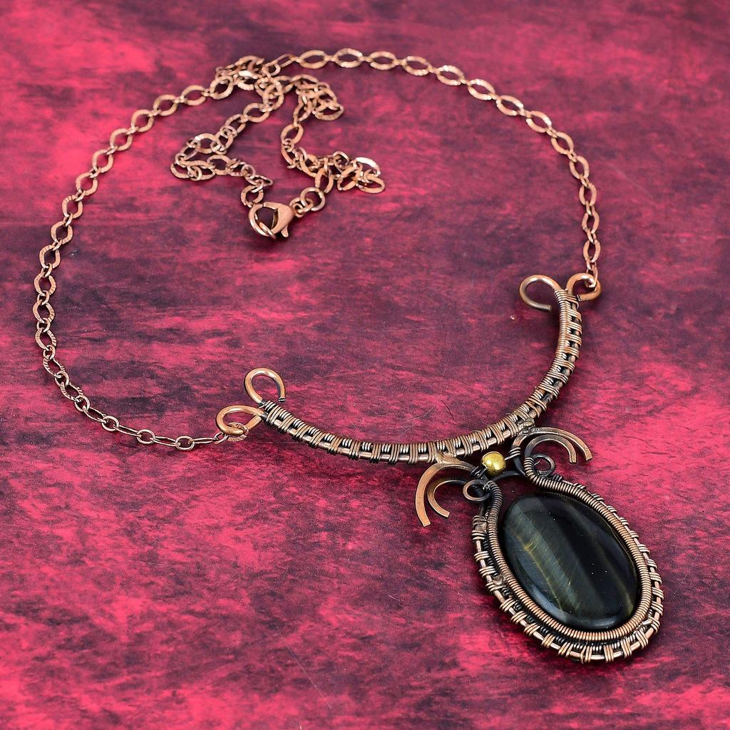 Pietersite necklace copper wire wrapped necklace gemstone jewelry adjustable chain necklace copper jewelry wedding gifts handmade necklace