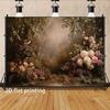 Dark Romantic Floral Garden Backdrop, Vintage Oil Painting Style Flower Arch Background Cloth for Wedding, Engagement, Creative Photography