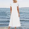 Ladies' Fashionable Summer Casual Pleated Sleeves, Loose Color Short Sleeves, Round Tie, Pocket Beach Dress