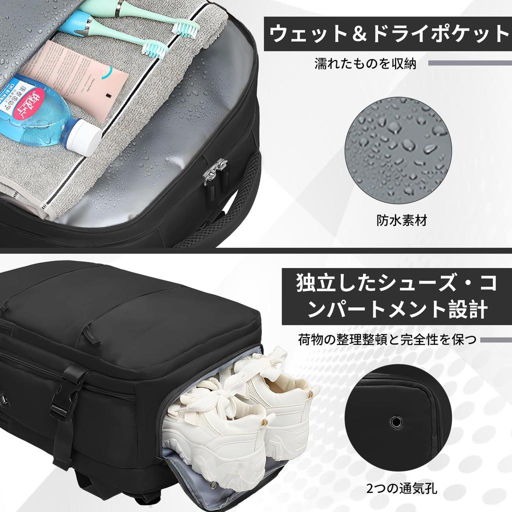 TORIBIO Women's Business Backpack with Shoe Storage, Large Capacity, Waterproof, Travel Backpack, Fits 15.6-inch PC (Model 2210, Black)