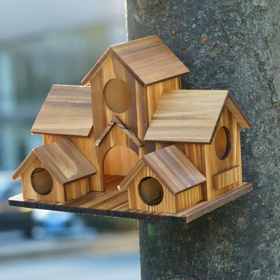Wooden Bird Feeding Birdhouse 5 Hole Bird House Room Outdoor Garden Bird Nesting Box Bird House Pet Supplies Decoration