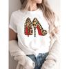 Modisches bedrucktes High-Heel-T-Shirt für Damen Modisches weißes Kurzarm-T-Shirt mit Schleifendesign Lässiges Home-Top für Mädchen