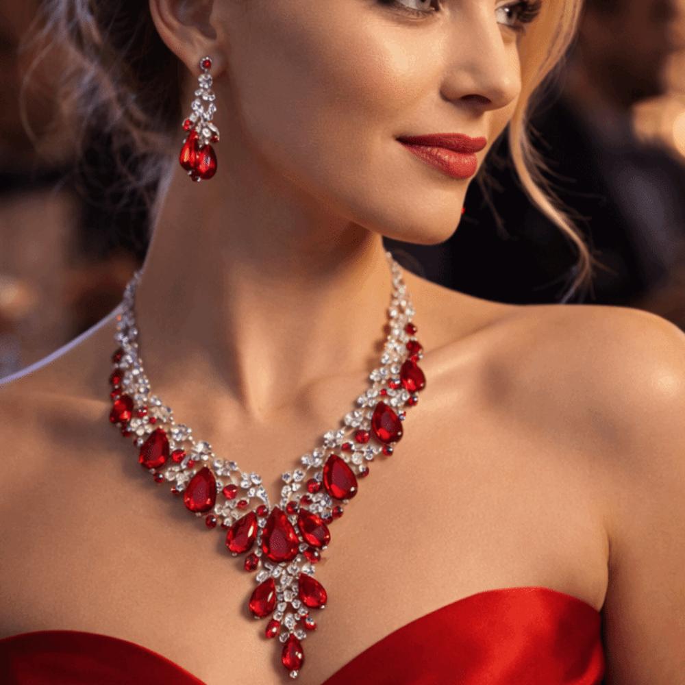 Rhinestone Crystal Necklace Earrings Shining Bridal Jewelry Set  Ball Banquet
