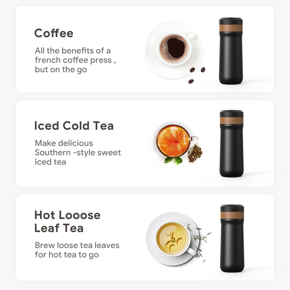 [i Cafilas][FK11] Portable French Press Coffee Pot Thermal Mug American 350ML Double Layer Insulation Outdoor Trave (Grounds and Water Are Separated)