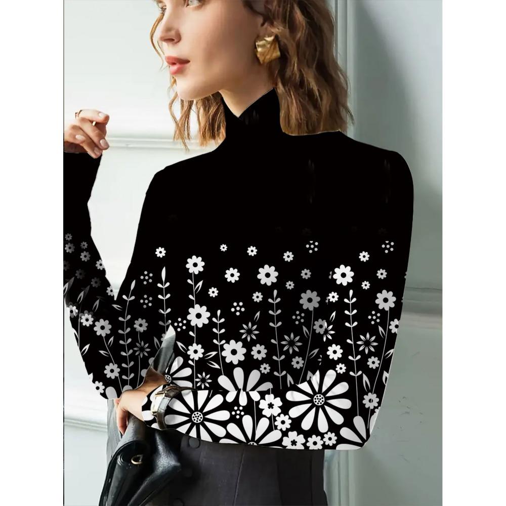 Women's Cheongsam Collar Long-sleeved T-shirt, Made of Polyester Knitted Fabric, Regular Version, Suitable for All Seasons