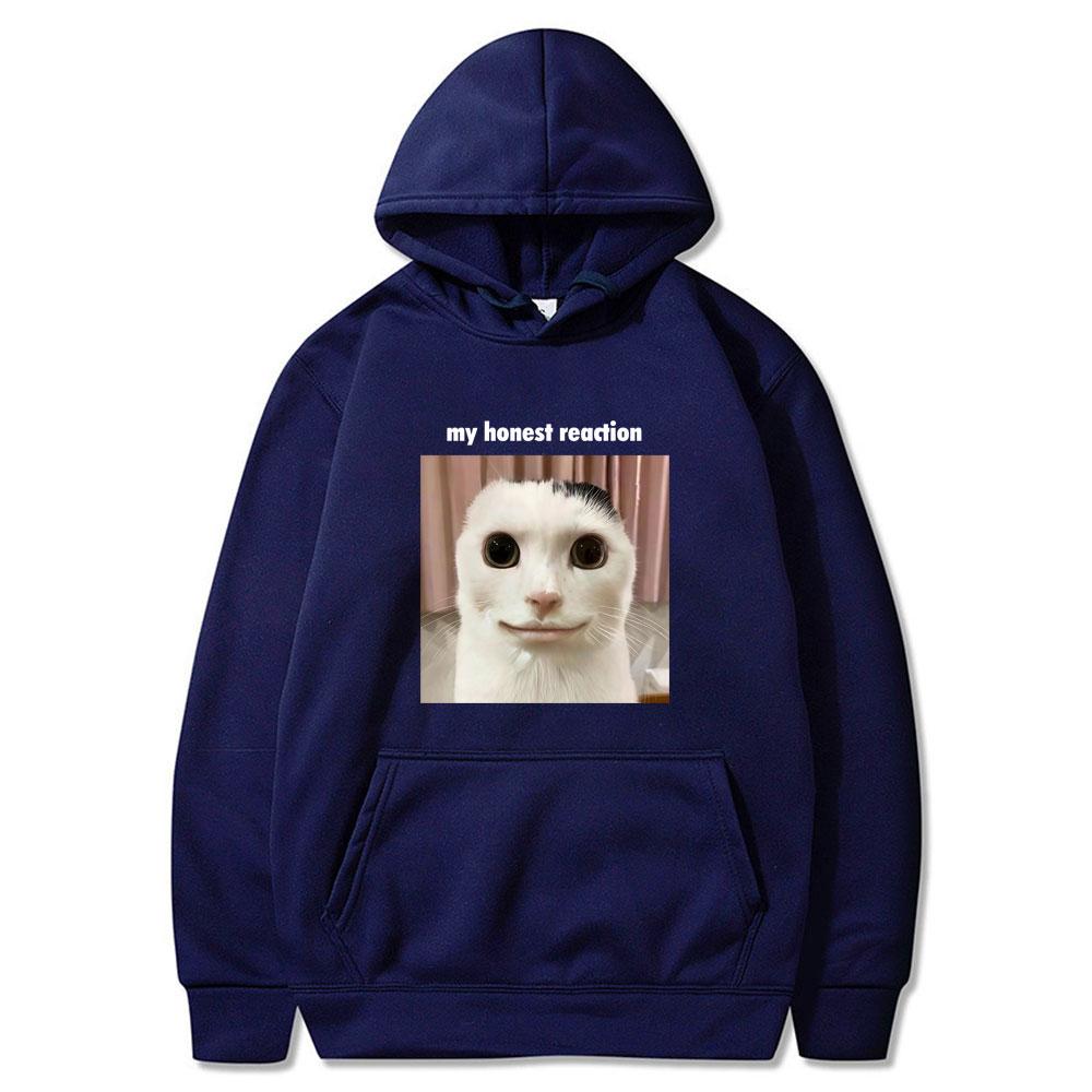Meine ehrliche Reaktion Lustige Katze Meme Grafik Tops Herren Damen Kleidung Mode Humor Stil Hoodies Lässig Paar Winter Streetwear