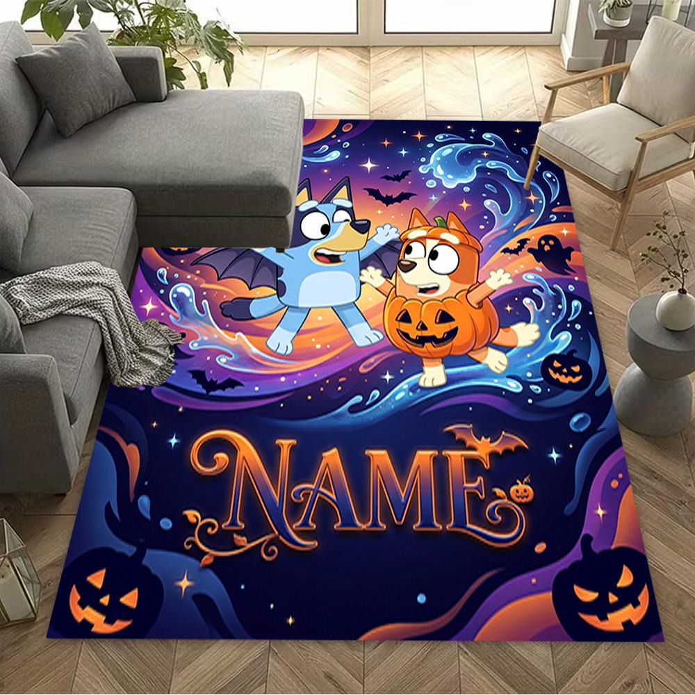Halloween Night Adventure Customizable Name Floor Mat Design for Outdoor Hallway Kitchen Game Room Anti-slip Rug Office Home Decor Gift for Festivals