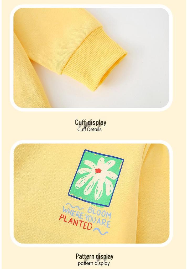 2026 Autumn/Winter Girls' Floral Letter Print Round Neck Hoodie - Small/Medium