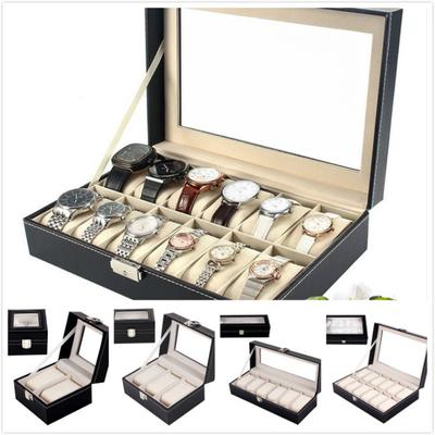 2/3/6/12 Slots Leather Watch Black Box Case Display Organizer Storage Tray for Men & Women