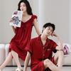 Couple Pajamas Female Summer Princess Wind Ice Silk Pajamas Wedding Red Suit Festive Gift Men's Loungewear