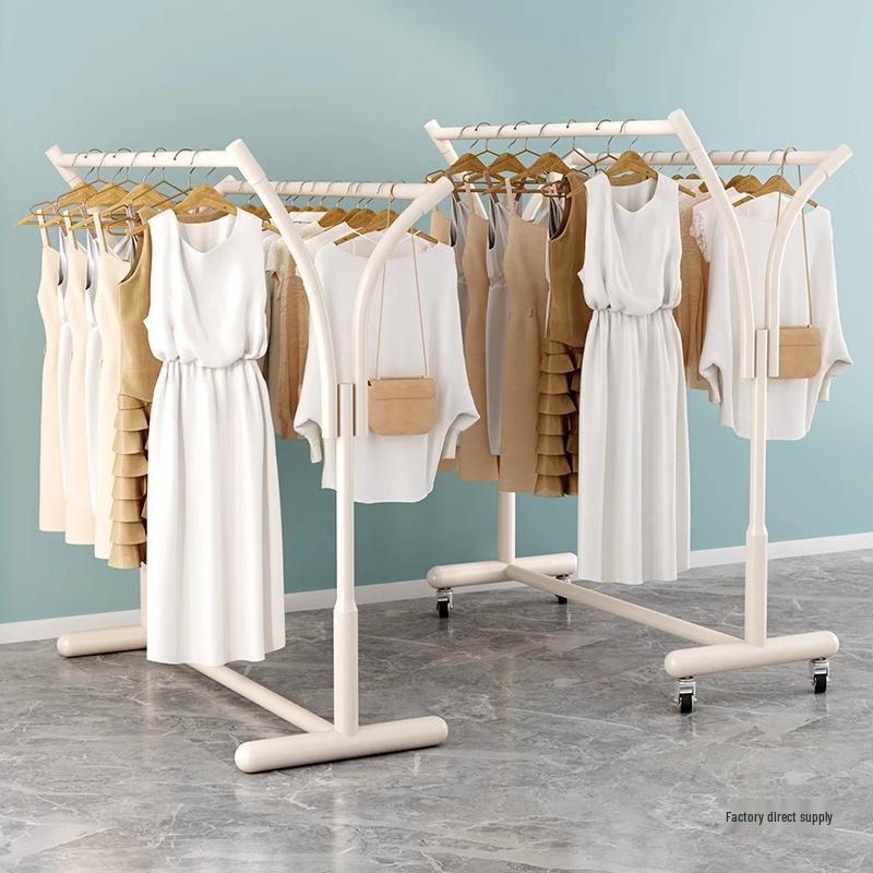 Floor-Standing Double-Row Clothing Rack for Men's, Women's, and Children's Apparel