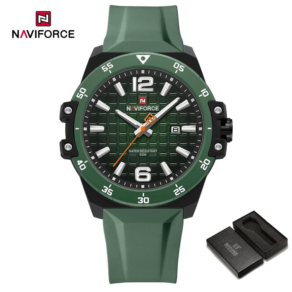 Naviforce Original Fashion Quartz Men Watch Silicone Strap Waterproof 50m Calendar Luminous Pointer Men Boys Casual Lightweight Watch NF7122