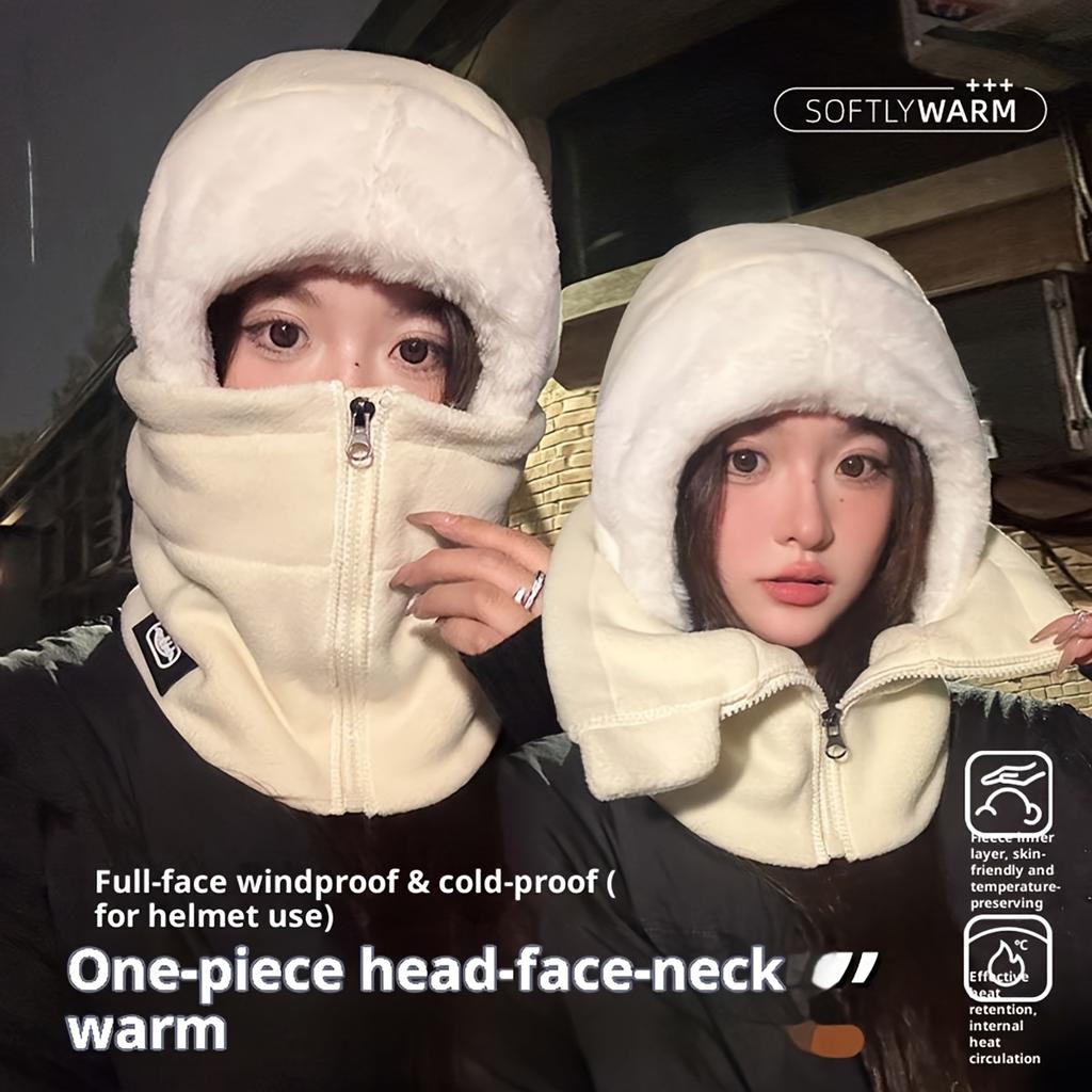A Personalized Custom Name Hat, Winter Ear Protection Windproof Warm Hat, Thickened Hooded Neck Warmer with Zipper Closure, Face Mask Cycling Hat