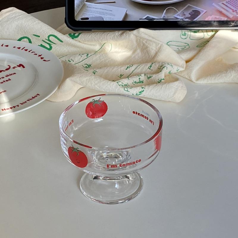 

Нишевый высокий десертный стакан для яблок и помидоров, чашка для мороженого и пудинга, милая мультяшная фруктовая тарелка, подарок. can go into the dishwasher 210ml