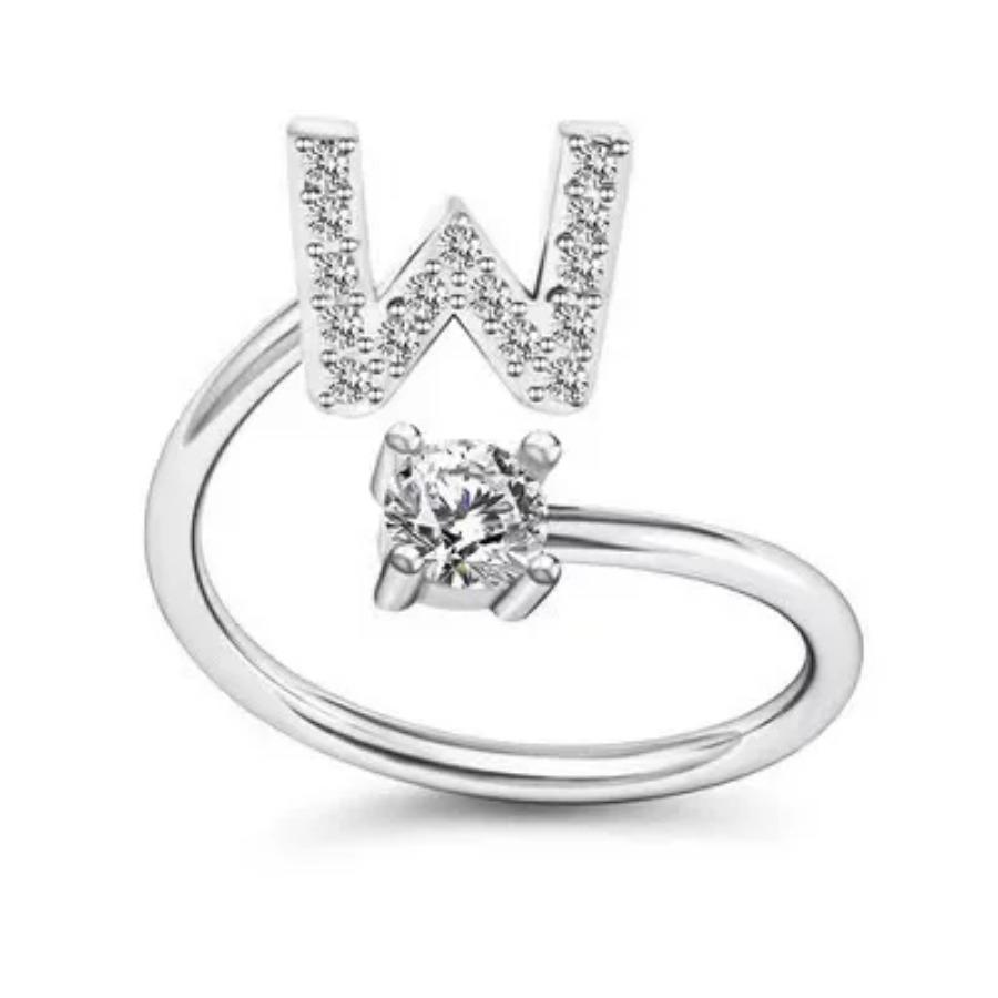 Zircon Initial A-Z Letter Rings for Women Girl Adjustable Opening Ring Name Alphabet Female Wedding Fashion Jewelry Gift