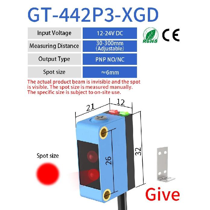 GTRIC Background Suppression Photoelectric Sensor NPN PNP 10-30V DC Sensing Distance 30cm Adjustable Square Laser Optical Switch
