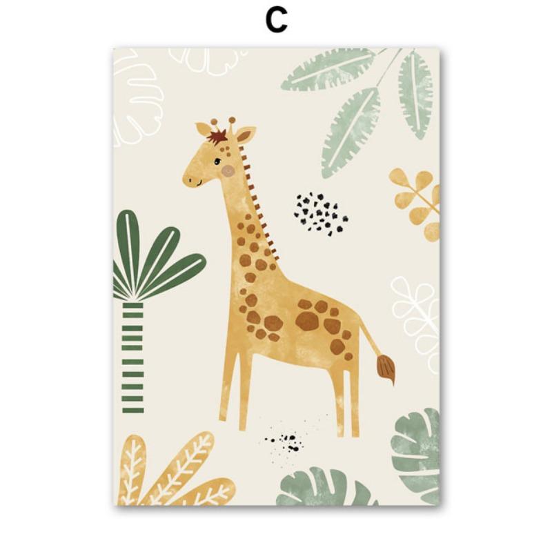 Cute Lion Giraffe Zebra Leaf Nursery Wall Art Canvas Painting Jungle Animal Posters And Prints Pictures for Baby Kids Room Decor