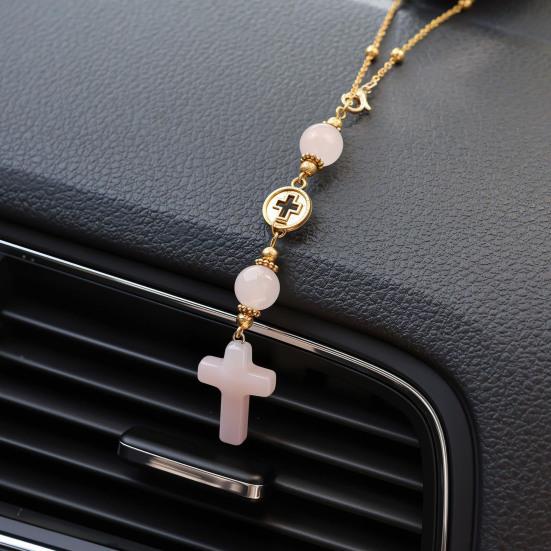 Car Rearview Mirror Pendant Adjustable Religious Beaded Pendant Stone Bead Bag Charm Christian Gift for Family