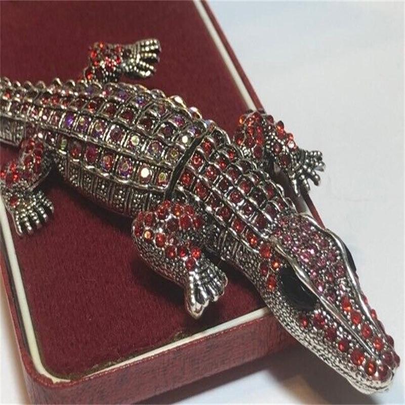 

Vintage Art Deco Style Red Crystal Large Crocodile Brooch / Pendant Jewellery