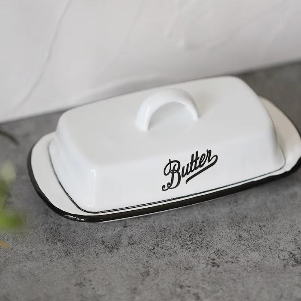 Mit Deckel Emaille Butterdose Nostalgische Käseplatte Geschirr Butterdose Kühlschrank