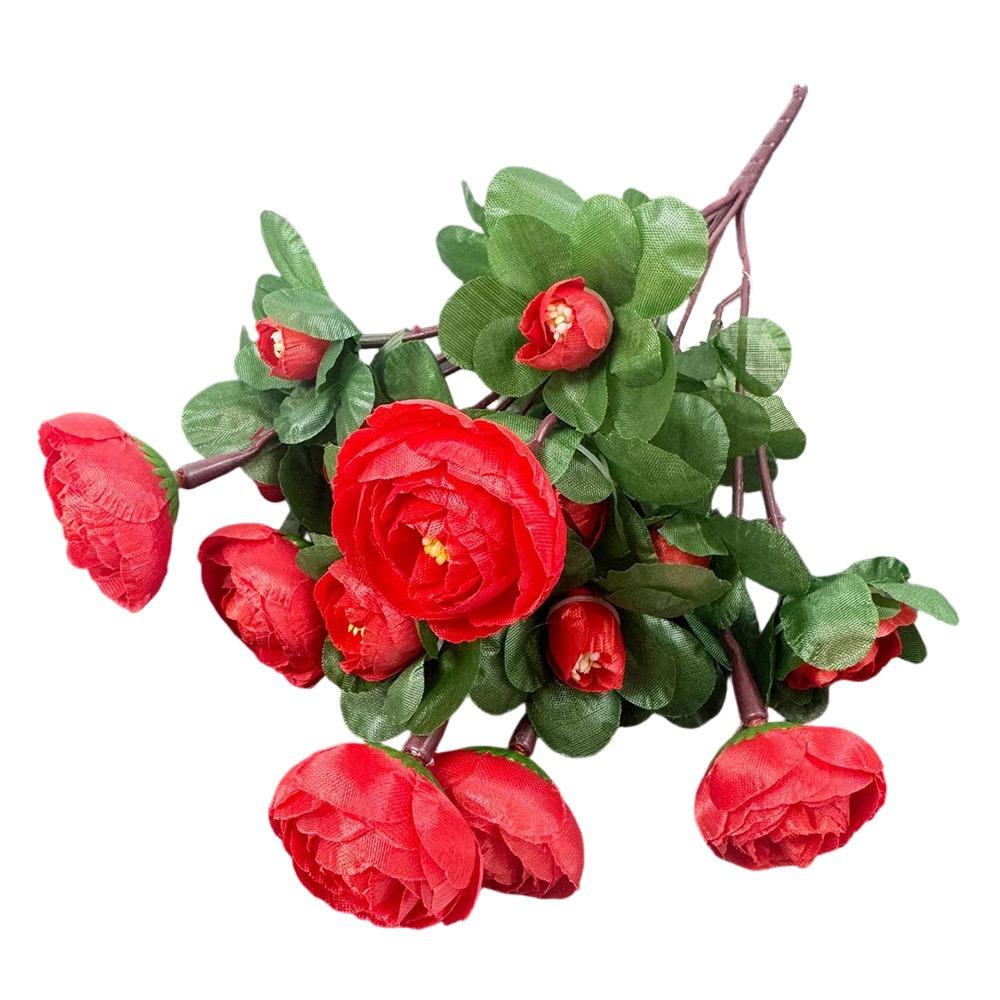 Multicolor Small Camellia Artifical Flower Silk Petals Floral Arrangement Decorative Flower Green Leaves Photo Props