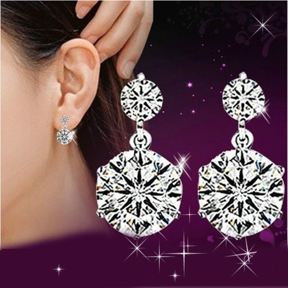 

Silver Plated Cute Twin Earrings with Small Diamonds Elegant Silver Jewelry for Women Girls