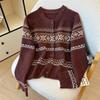 Women's 2026 Autumn/Winter Retro Jacquard Color Block Knitwear Cardigan