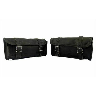 Bolsa de Selim de Couro Genuíno de Cabra Garfo Dianteiro de Motocicleta Bolsa de Ferramentas Preta