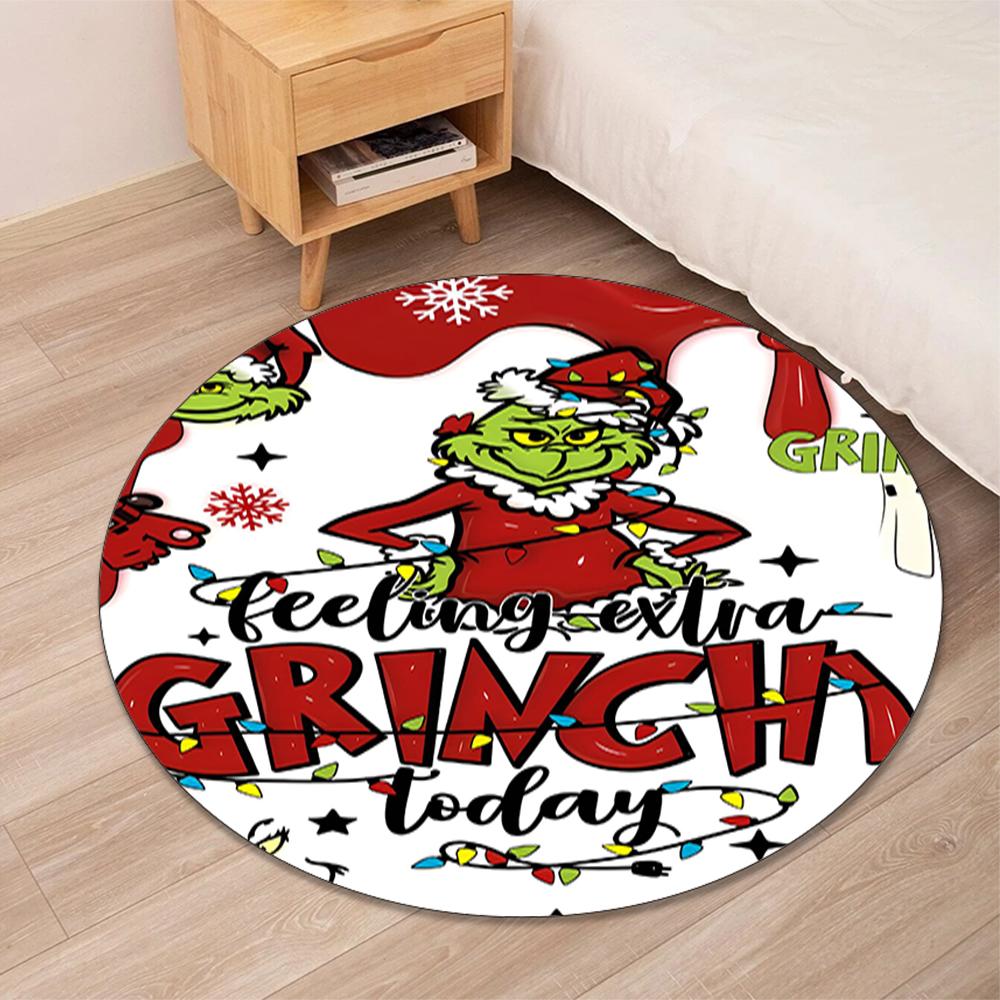 Grinch Printed Round Rug Carpet Chair Rug Area Rug Entryway Doormats,for Office Chair Living Room Bedroom Kitchen Room.
