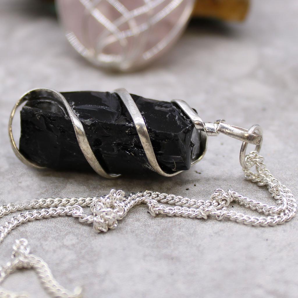 Black Onyx Raw Pendant Necklace