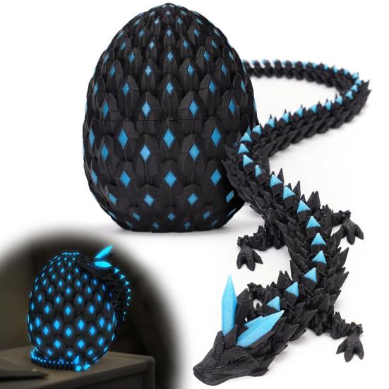 3D Printed Dragon Egg Figurine Movable Joints Luminous Loong Figure Fidget Toy Dragon Egg with Articulated Dragon Inside Decoration Ornament