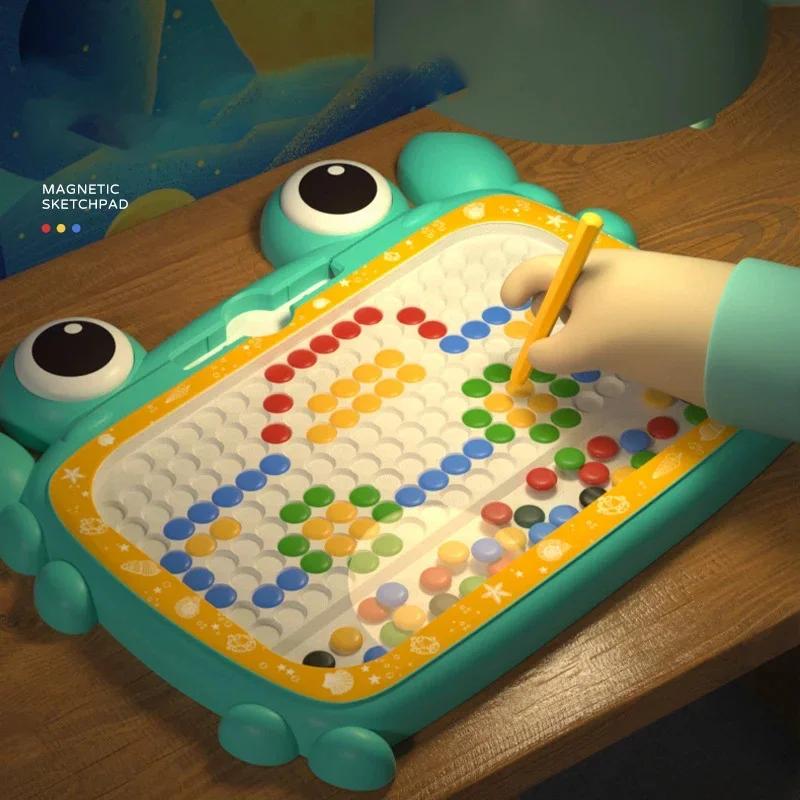 Magnetic Drawing Board Toy For Kids Doodle Board with Magnet Beads and Pen Cute Frog Montessori Toys For Children Gift
