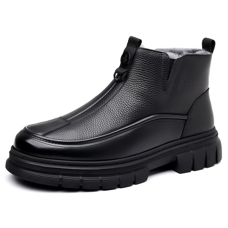 Bottes de neige chaudes d'hiver pour hommes Nouveau designer Mode Décontracté Plateforme en cuir Chaussures montantes pour hommes Chaussures en coton noir Homme