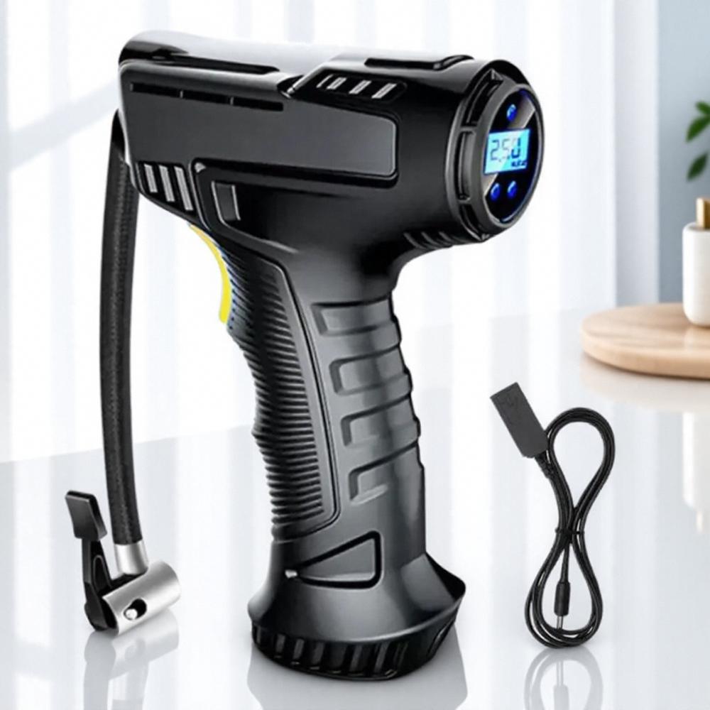 

Портативный беспроводной автомобильный насос для шин, USB-зарядка, светодиодный дисплей, контроль давления в шинах, автоматический инфлятор для автомобилей чёрный