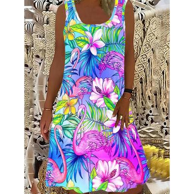 Robe débardeur sans manches imprimé flamant rose pour femme grande taille pour les vacances, le casual, le voyage