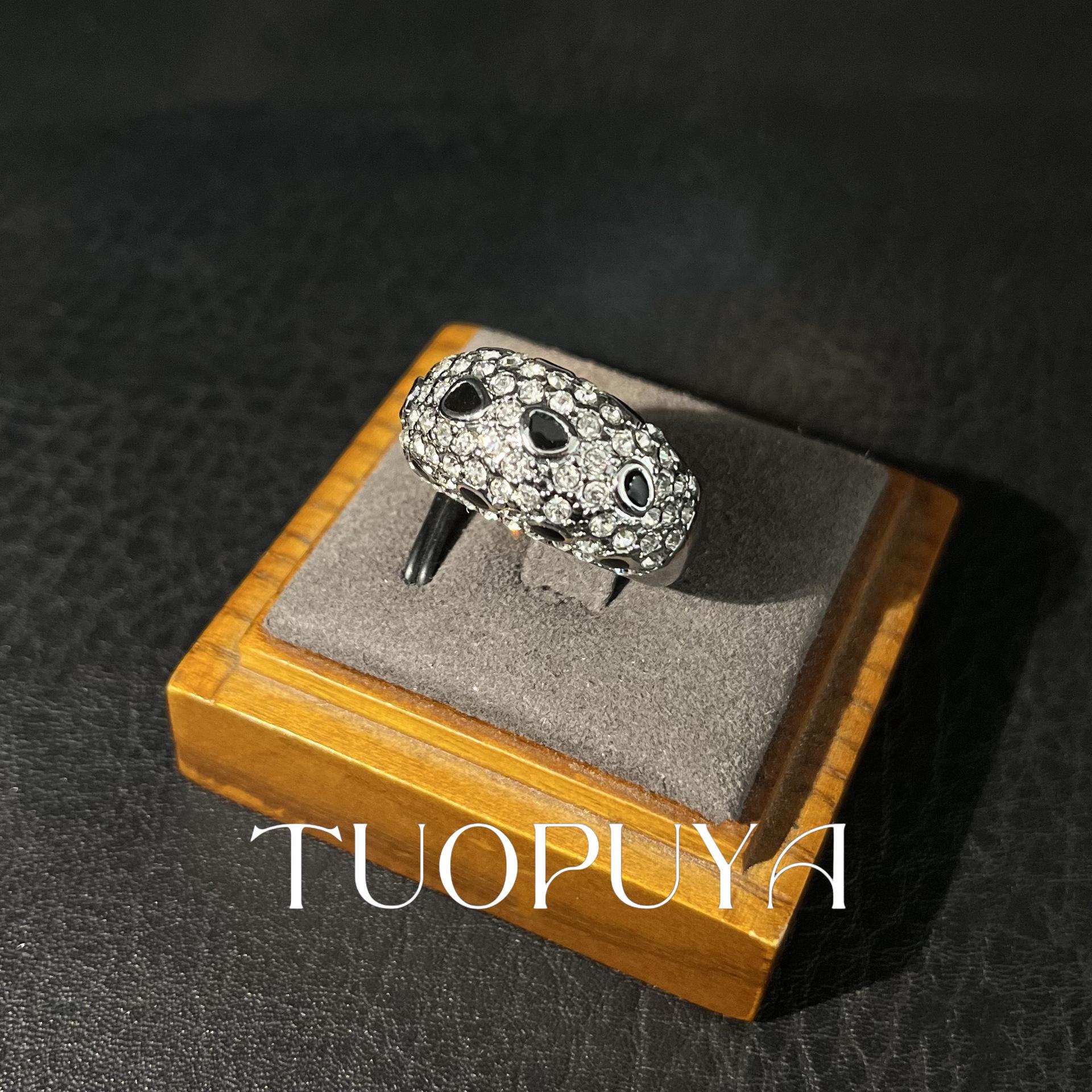 Black Drip Glaze Diamond Oval Earring & Ring Set