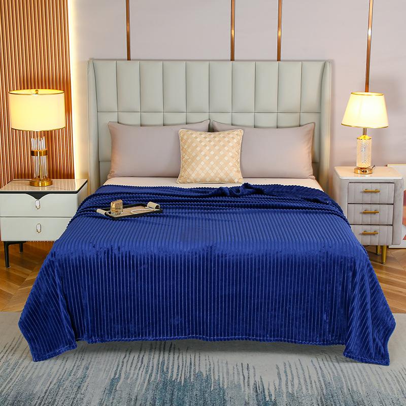 Striped Coral Fleece Flannel Blanket - Air Conditioning Nap Blanket, Solid Color, Ideal Office Gift