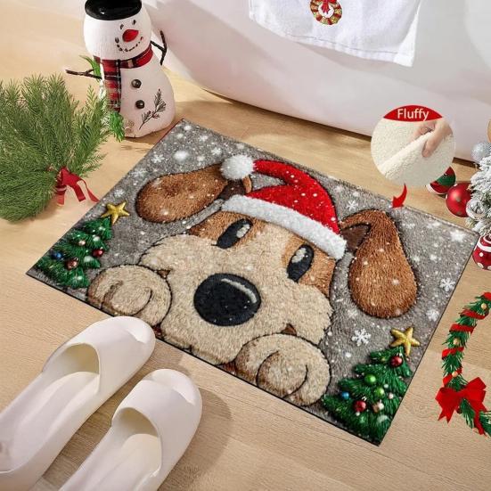 Gulvmatte i kunstpels Tegneserie Hjort Hundemønster Jule-tema Sklisikker Matte Stue Soverom Kjøkken Dekor