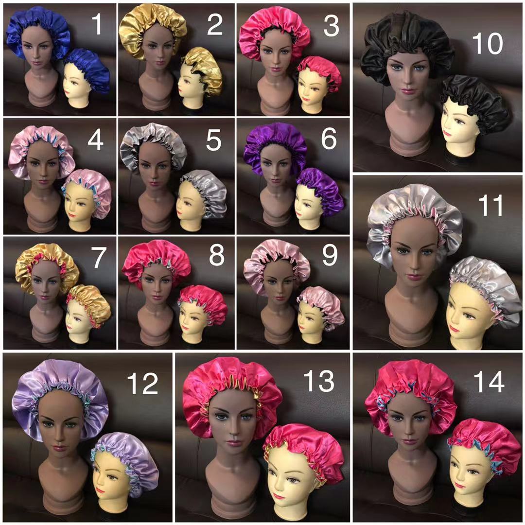 Factory Price for Free Custom Logo Mommy and Me Adult Bonnet Silk Stain Hair Bonnets Night Sleep Bonnet