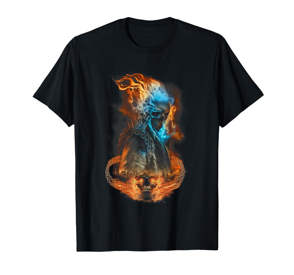 Marvel Ghost Rider Flaming Chain City Portrait T-Shirt