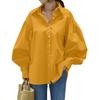 Damen Unifarbene Lässige Laternenärmel Bluse Frühling Vintage Elegant Pendler Oberteile