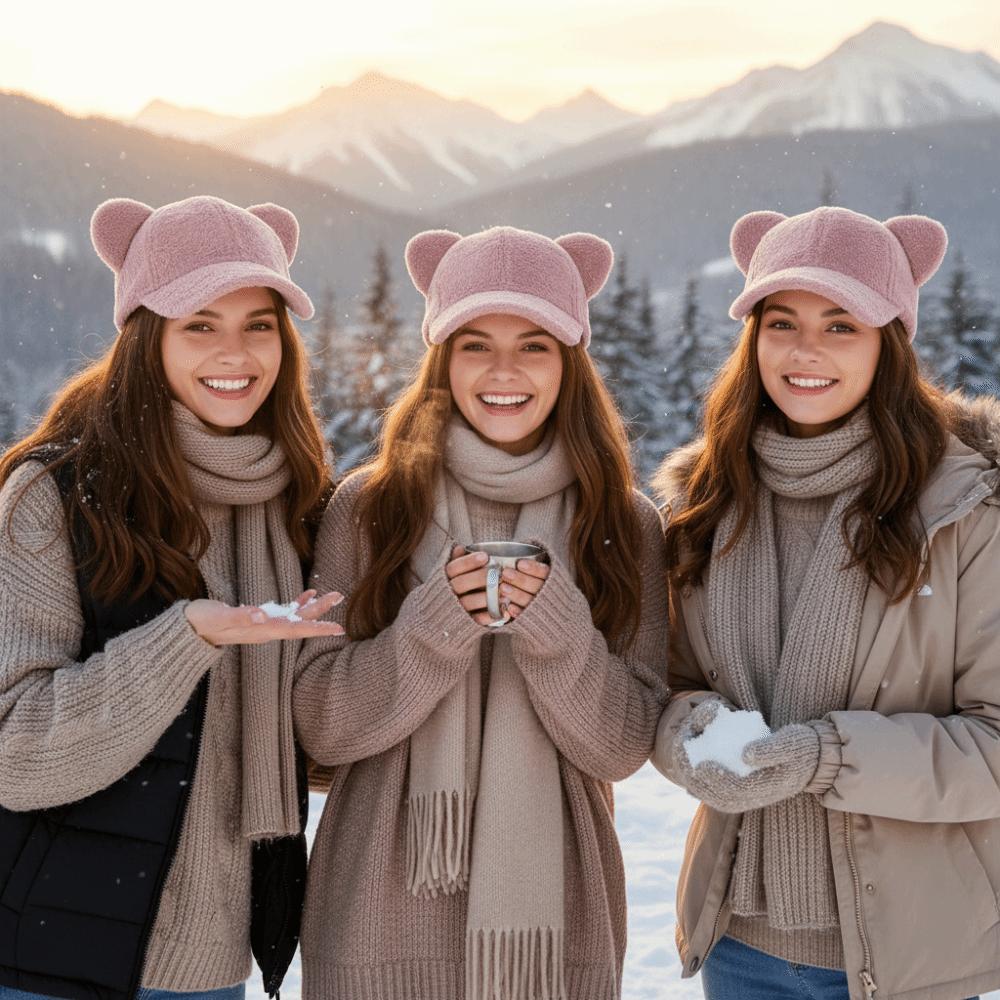 Cute Cat Ear Winter Caps Adjustable Cat Ears Baseball Cap Cute Plush Baseball Cap Winter