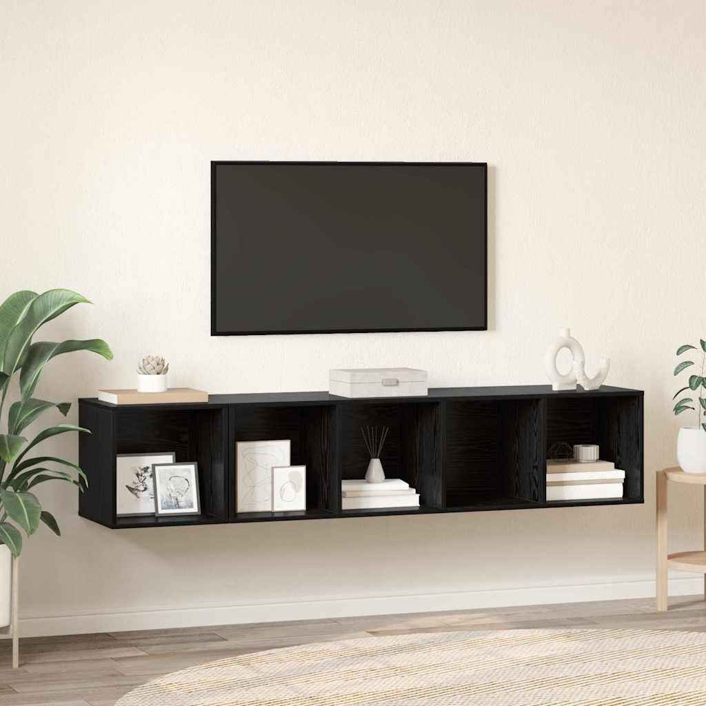 TV Cabinet Set 2 pcs Black Oak Effect Wood Based Material