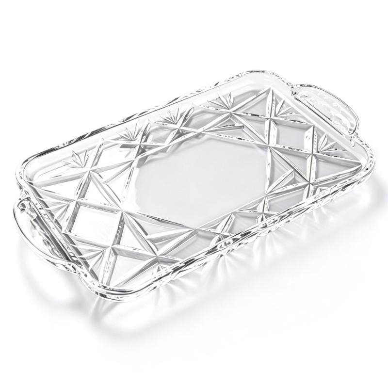 Rectangular Crystal Serving Tray Platter Decorative Tray with a Clear Body, Faceted Pattern and Raised Border for Arranging and Presenting Household