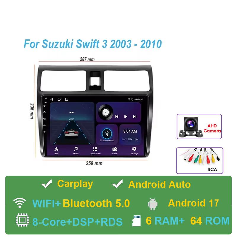 Car Radio Android 17 For Suzuki Swift 2003-2010 Navigation Multimedia Video Player Carplay Auto Head Unit BT Stereo GPS 4G WIFI
