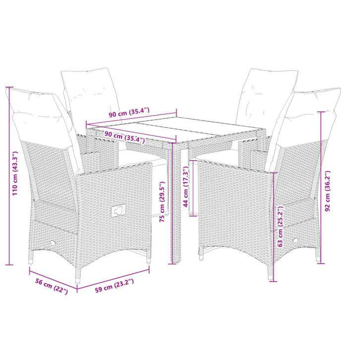 VidaXL Garden Bistro Set 5 Pcs Grey Cushions Poly Rattan, Garden Bistro Set, Balcony Set, Set 3276886