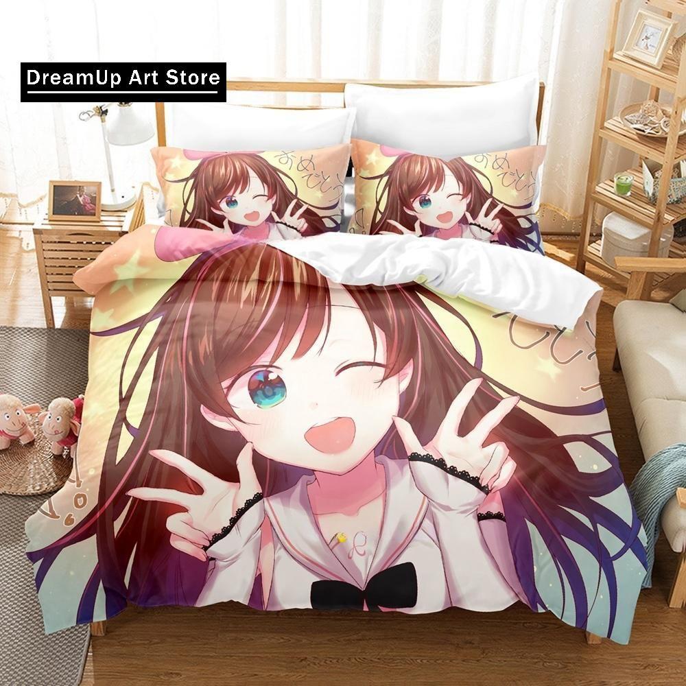 3d Printing anime Kawaii Girls Kizuna AI Bedding Set Single Twin Full Queen King Size Bed Set Adult Kid Bedroom Duvet cover Sets