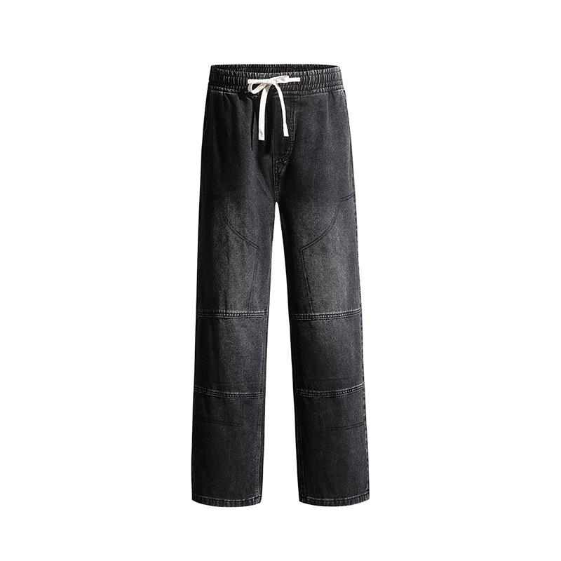 Autumn and Winter Tether Elastic Waist Jeans Men's Trendy Mid-waist Straight Trousers