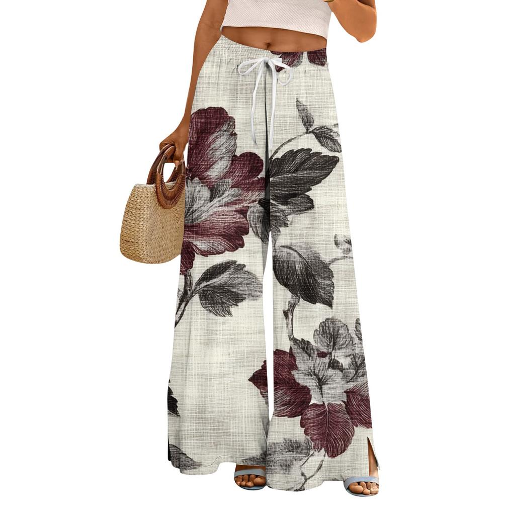 Dámské potištěné kalhoty s širokými nohavicemi s kapsami Vysoký pas Stahovací šňůrka Volné ležérní kalhoty