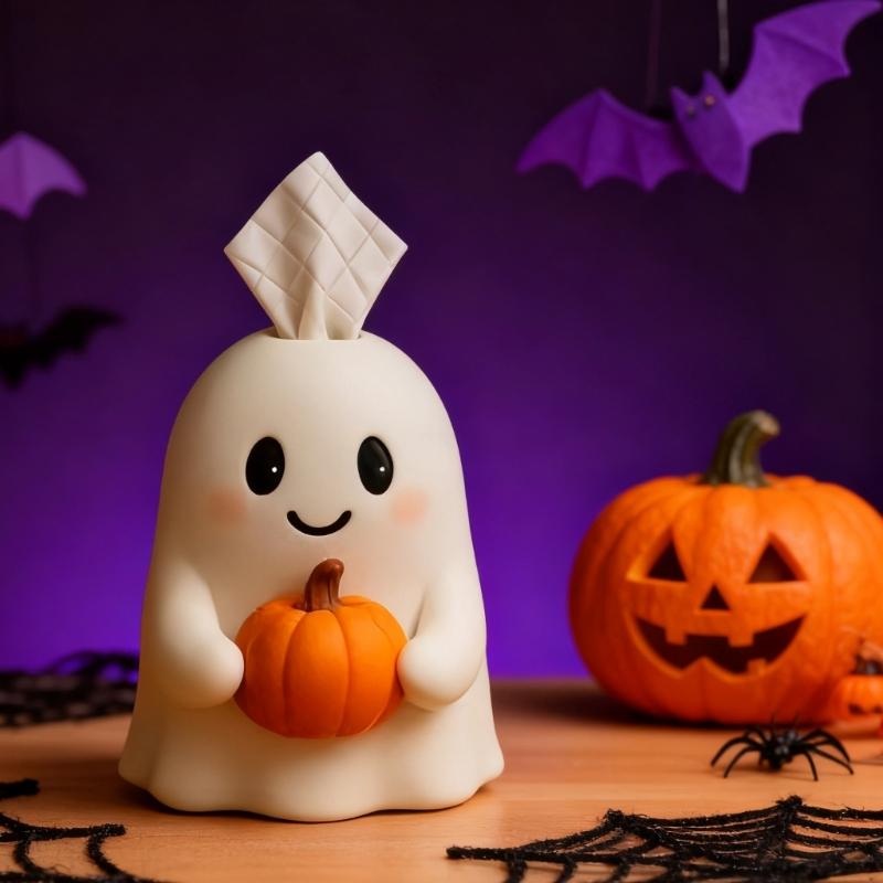 Scary Pumpkin Specters Design Tissue Paper Dispenser Durable Resin Bathroom Kitchen Countertop Organizers